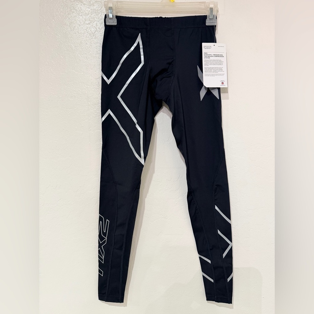2XU Black Silver Men’s Reflective Cycling Training Compression Pants Size XS
